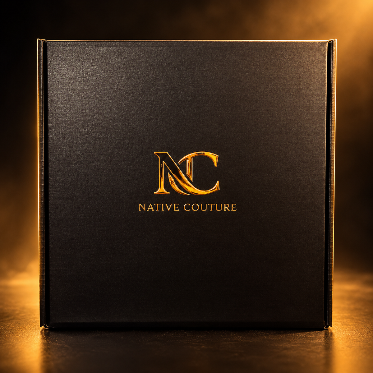 Native Couture black presentation box with gold NC monogram